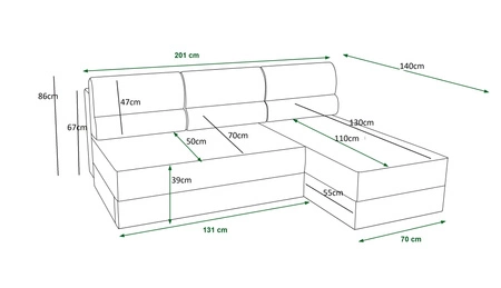 Ecksofa mit Schlaffunktion Fogu Honig-Gelb rechte Seite stilvolles Ecksofa mit einfachem Design mit Cord-Stoff Bettzeug-Container bedeckt