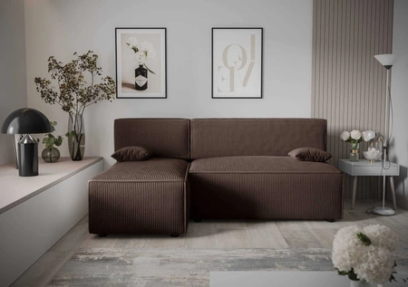 Ecksofa mit Schlaffunktion Brandon brauner linksseitiger dreidimensionaler Stoff mit ausdrucksstarkem Streifen-Bettkasten