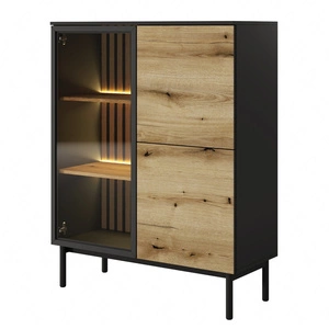 Niedriger Schrank Clovis 100 cm schwarz / Eiche evoke perfekter Schrank für Wohnzimmer oder Esszimmer Möbel Interieur mit dekorativen Flossen verziert