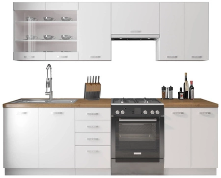 EkoWhite Küchenmöbel-Set 240 cm Schränke inspiriert von der Kühle und dem Minimalismus des skandinavischen Stils und des Modernismus