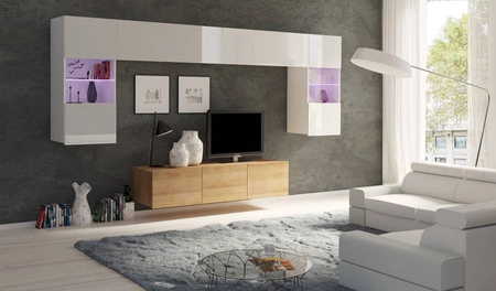 Möbel Apulia II weiß glänzend / goldene Eiche ein außergewöhnlich stilvolles Wandelement einfache Elemente, die in jedes Interieur passen