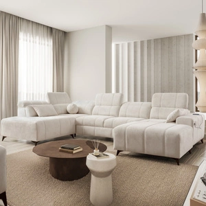 Ecksofa mit Schlaffunktion Penejos VI creme rechts stilvolles Ecksofa mit zwei Bettkästen strapazierfähiger Stoff