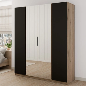 Spiegel Kleiderschrank Kastano VIII 200 cm Eiche evoke / schwarz stilvolles Design Kleiderschrank für Schlafzimmer oder Zimmer mit Rand Griffe bereichert