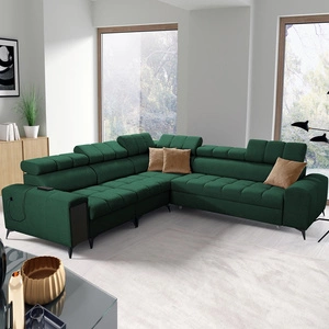 Ecksofa mit Schlaffunktion Bolmso III grün linkes Ecksofa mit Bettzeugcontainer Vollauszug in der Seite des Möbels