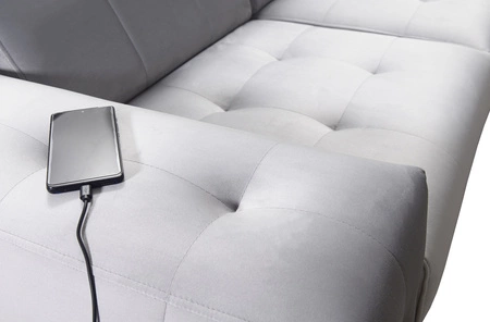 Ecksofa mit Schlaffunktion Hampton VII meeresblau rechts aus Samtstoff mit glatter Oberfläche