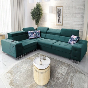 Ecksofa mit Schlaffunktion Hampton II meeresblau links stilvolles Ecksofa weiche Polsterung Stoffart Samt