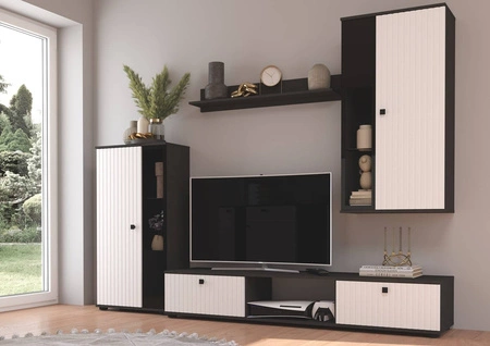 Senja Möbelset matera / weiß modernes Design dekorative geriffelte Fronten mit Metallgriffen