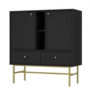 Kommode Kioto III 100 cm schwarz graphit modernes Design Metallrahmen in Gold originelles Design Kommode