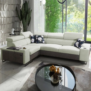 Ecksofa mit Schlaffunktion Flavio II mint / graphit links komfortables Ecksofa Bett offene Bar in der Seite des Möbels