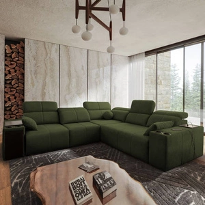 Ecksofa mit Schlaffunktion Tesalia III grün links bequemes Ecksofa mit verschiebbarer Rückenlehne zwei Container für Bettzeug