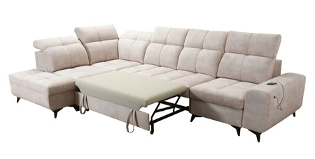 Ecksofa mit Schlaffunktion Buffalo XI beige linke Seite stilvolles Ecksofa mit drei Bettkästen Velourstoff