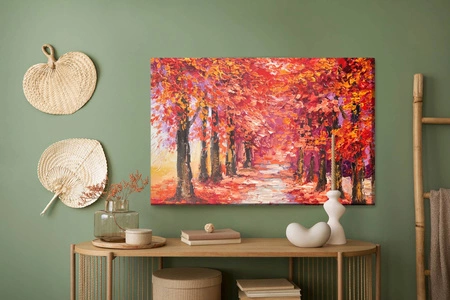 Leinwandbild Herbstwald 100x70 cm zeitlose Dekoration für jedes Interieur Bild in lebendigen Farben hochwertige Verarbeitung