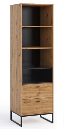 Bücherregal mit Schubladen Olier 60 cm Eiche handwerklich stabiler Metallsockel funktionelles Bücherregal für Innenräume im Industrie- und Loft-Stil