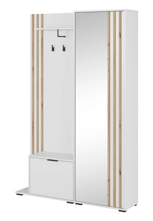 Garderobe Aspen 131 cm Weiß Garderobe mit dekorativen Lamellen in Eiche Artisan Farbe Funktionale und praktische Garderobe für den Flur
