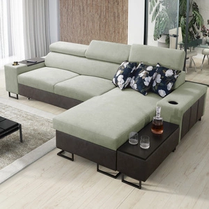 Ecksofa mit Schlaffunktion Flavio mint / graphit rechts elegantes Ecksofa mit einer seitlich zu öffnenden Verlängerungsstange des Möbels