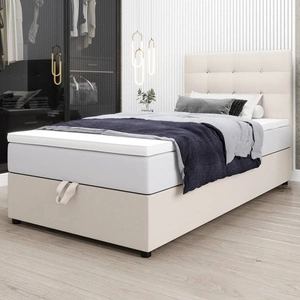 Boxspringbett Kingston 120x200 beige Bett im modernen skandinavischen Stil mit gepolstertem Kopfteil mit Kristallen Bett mit Staukasten