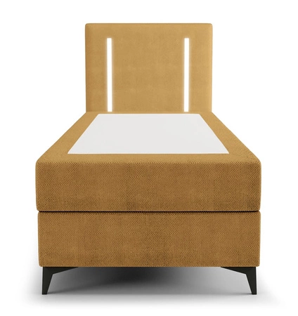 Boxspringbett Norco 90x200 gelb stilvolles Bett mit Bettzeug Lagerung Beleuchtung im Kopfteil fügt eine einzigartige Note