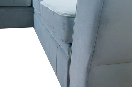 Ecksofa mit Schlaffunktion Rava III blau rechts Samt komfortables Ecksofa mit verstellbaren Kopfstützen und Bettzeugcontainer