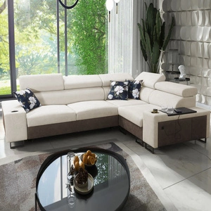 Ecksofa mit Schlaffunktion Flavio II hellbeige/braun rechts bequemes Ecksofabett offene Bar an der Seite des Möbels