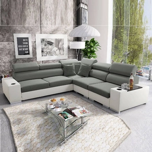 Ecksofa mit Schlaffunktion Provo III grau / weiß rechtes Ecksofa mit Bettzeugablage und verstellbaren Kopfstützen