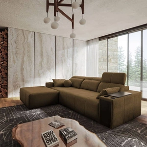 Ecksofa mit Schlaffunktion Tesalia braun links modernes Design komfortable Schiebelehne Schublade in der Seite des Möbels