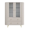 Vitrine Ovalio 123 cm beige Designe rvitrine für das Wohnzimmer in ovaler Form mit dekorativer Fräsung geräumige Schubladen