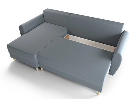 Ecksofa mit Schlaffunktion Rovigo grau blau links elegantes Ecksofa in skandinavischer Form großes Bettzeugfach