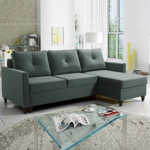 Ecksofa mit Schlaffunktion Terni Stahl grün rechts Praktisches und funktionelles Ecksofa mit geräumigen Behältern für Bettzeug