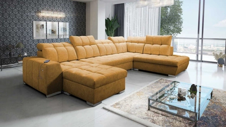 Ecksofa mit Schlaffunktion Luigi VI honey links stilvolles Ecksofa mit Bettkästen, bezogen mit weichem Stoff