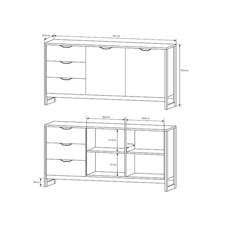 Schubladenkommode Holte 161 cm Eiche grange sand / matera modernes Design und Schubladensystem mit Vollauszug