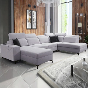 Ecksofa mit Schlaffunktion Kelly Sleek VI grau Esche links modernes Design Ecksofa für Wohnzimmer mit verstellbaren Kopfstützen