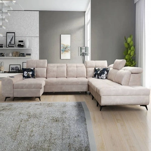 Ecksofa mit Schlaffunktion Buffalo X beige linke Seite funktionelles und bequemes Ecksofa für einen Raum mit Bettzeugcontainern