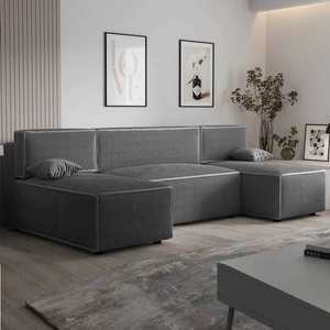 Ecksofa mit Schlaffunktion Brandon U grau Bettzeugablage dreidimensional gestreifter Stoff