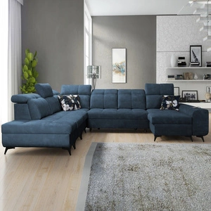 Ecksofa mit Schlaffunktion Buffalo X blau rechte Seite funktionelles und bequemes Ecksofa für einen Raum mit Bettzeugcontainern