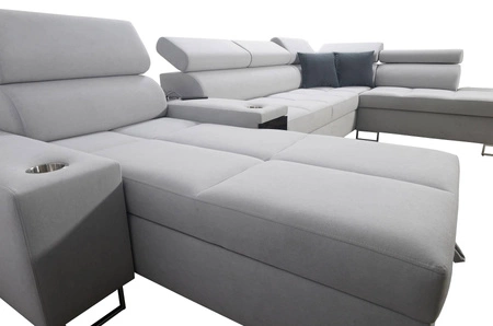 Ecksofa mit Schlaffunktion Dafni V grau weiß links geflochten bequemes Ecksofa mit verstellbaren Kopfstützen