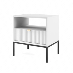Lovro Nachttisch mit Schublade weiß geschmackvoll geriffelt Dekor ideal Schlafzimmer Schrank Goldkante Griff