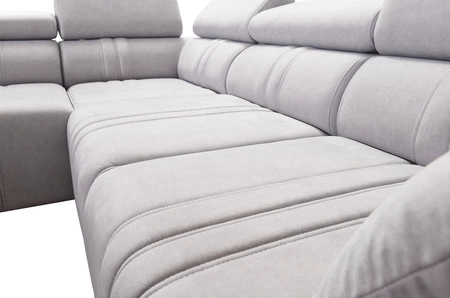 Ecksofa mit Schlaffunktion Castel VII grau braun linksseitig stilvolles Ecksofa mit Bettzeugablage und verstellbaren Kopfstützen