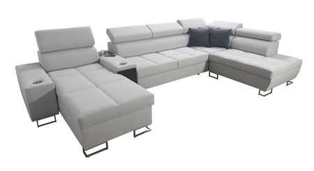 Ecksofa mit Schlaffunktion Dafni V schwarz-weißes, linksgeflochtenes, bequemes Ecksofa mit verstellbaren Kopfstützen