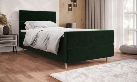 Boxspringbett Benet 90x200 flaschengrün im modernen skandinavischen Stil mit gepolstertem Kopf- und Fußteil Bett mit Staukasten