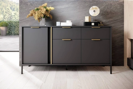 Kommode Golden 153 cm anthrazit modernes Design ideale Kommode für moderne Innenräume goldene Kante Griff fügt Eleganz