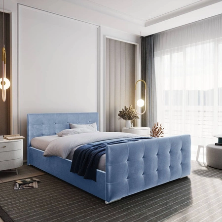 Polsterbett Verlan 160x200 blau mit Stauraum im modernen skandinavischen Stil mit gestepptem Kopf- und Fußteil