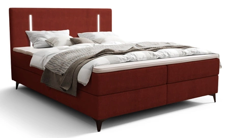 Boxspringbett Norco 140x200 dunkelrot stilvolles Bett mit Staukasten Beleuchtung im Kopfteil fügt eine einzigartige Note