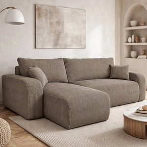 Ecksofa mit Schlaffunktion Fiesta hellbraun universal Ecksofa für Wohnzimmer Kordstoff Bettwäsche Container