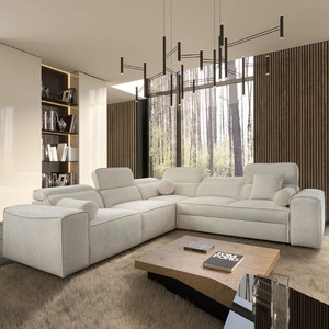 Ecksofa mit Schlaffunktion Viano III creme links stilvolles Ecksofa mit Bettzeugcontainern perfekt für moderne Interieurs