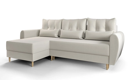 Ecksofa mit Schlaffunktion Rovigo creme links elegantes Ecksofa in skandinavischer Form großer Bettkasten