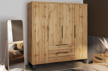 Kleiderschrank Halle S 191 cm Eiche wotan stilvoller Design Kleiderschrank für Schlafzimmer oder Ankleidezimmer im Loft-Stil Kantengriffe geräumige Schubladen