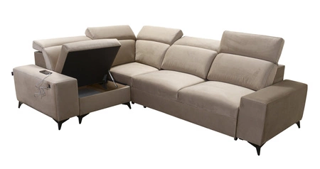 Ecksofa mit Schlaffunktion Kelly Sleek II braun links elegantes Ecksofa für Wohnzimmer aus strapazierfähigem Webstoff