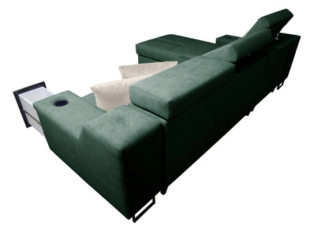 Ecksofa mit Schlaffunktion Alcamo grün links elegantes und stilvolles Ecksofa mit einer ausziehbaren praktischen Schublade an der Seite des Möbels