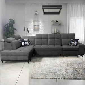Ecksofa mit Schlaffunktion Buffalo XI graphit linke Seite stilvolles Ecksofa mit drei Bettkästen Velourstoff