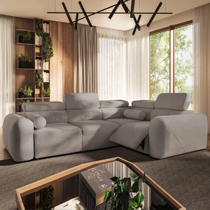 Ecksofa mit Schlaffunktion Cantare II graue Esche rechte Eckcouch mit hochklappbarem Fußteil weicher Stoff